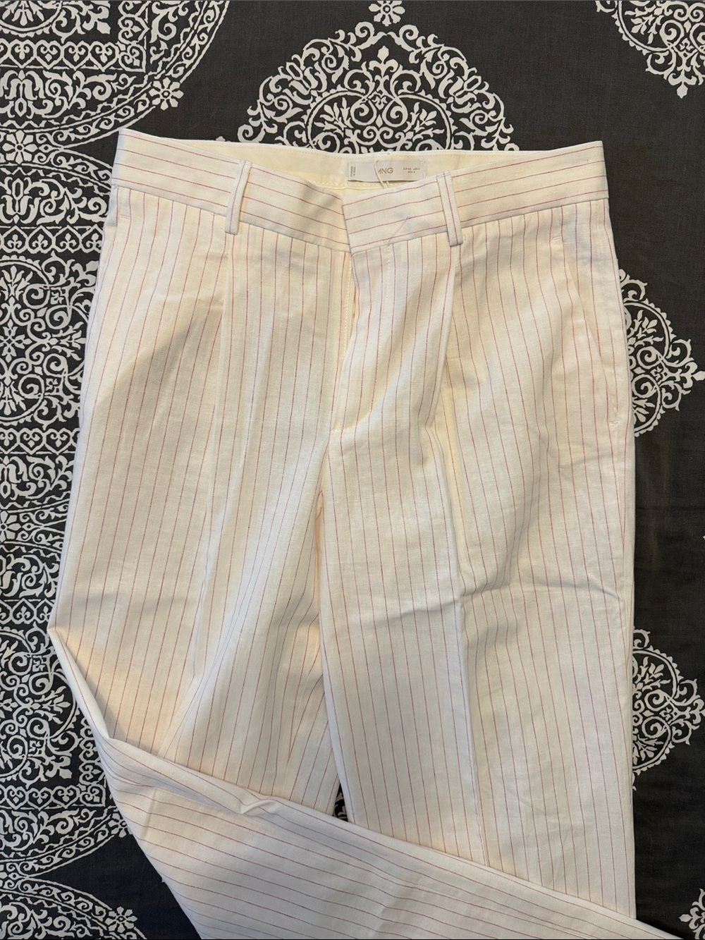Mango White Pinstripe Trousers